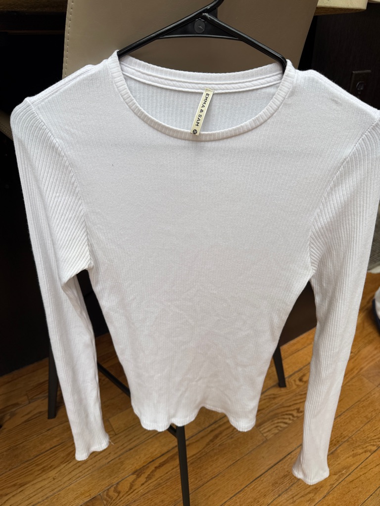 Lf Emma & Sam White Ribbed Long-Sleeve Crew Neck Top
